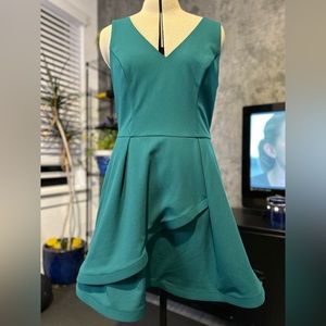 Teal Elegance: Sleeveless V-Neck Dress with Asymmetrical Flair Size 13 Juniors